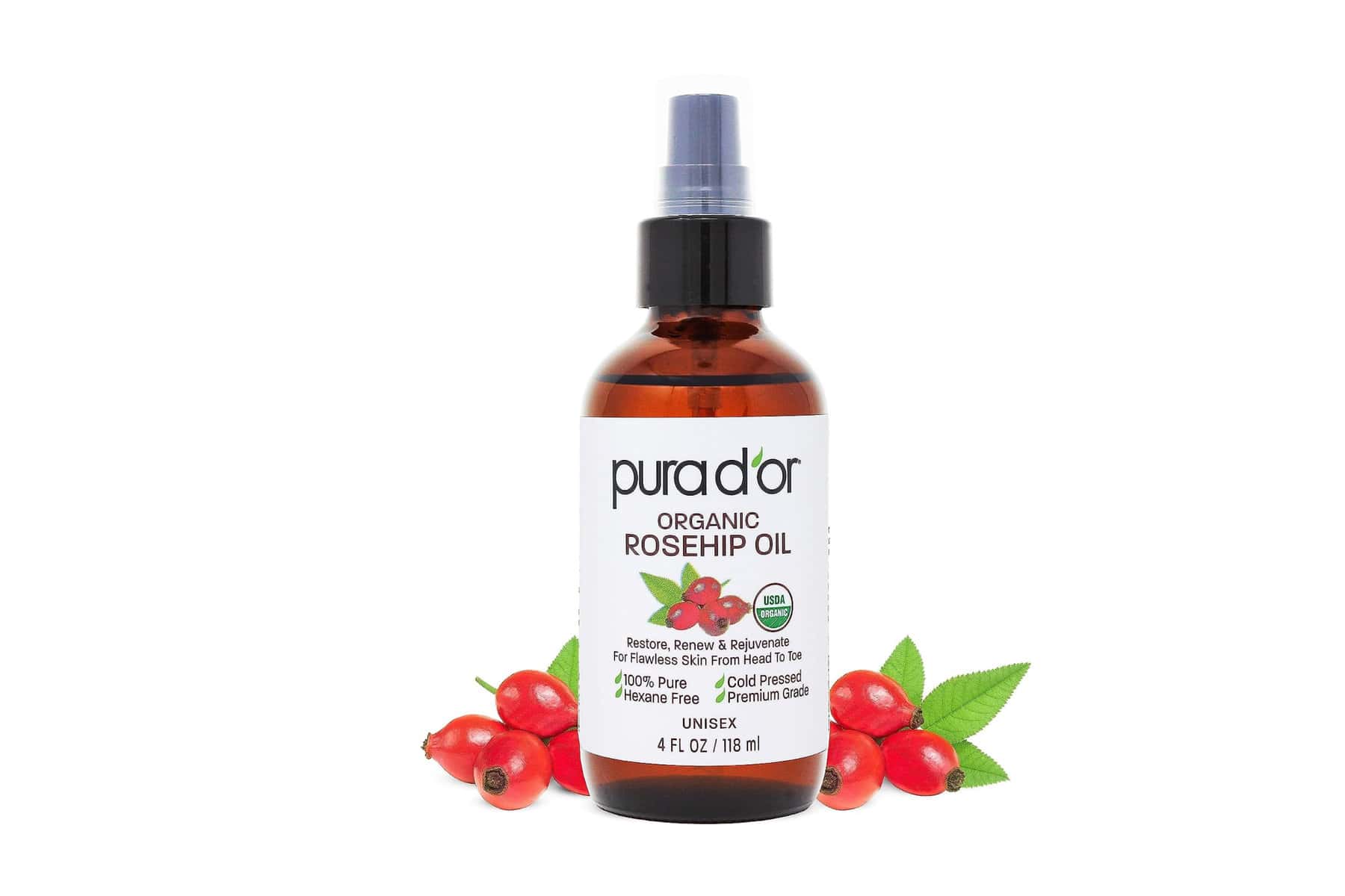 PURA D’OR Rosehip Seed Oil, 4 oz.