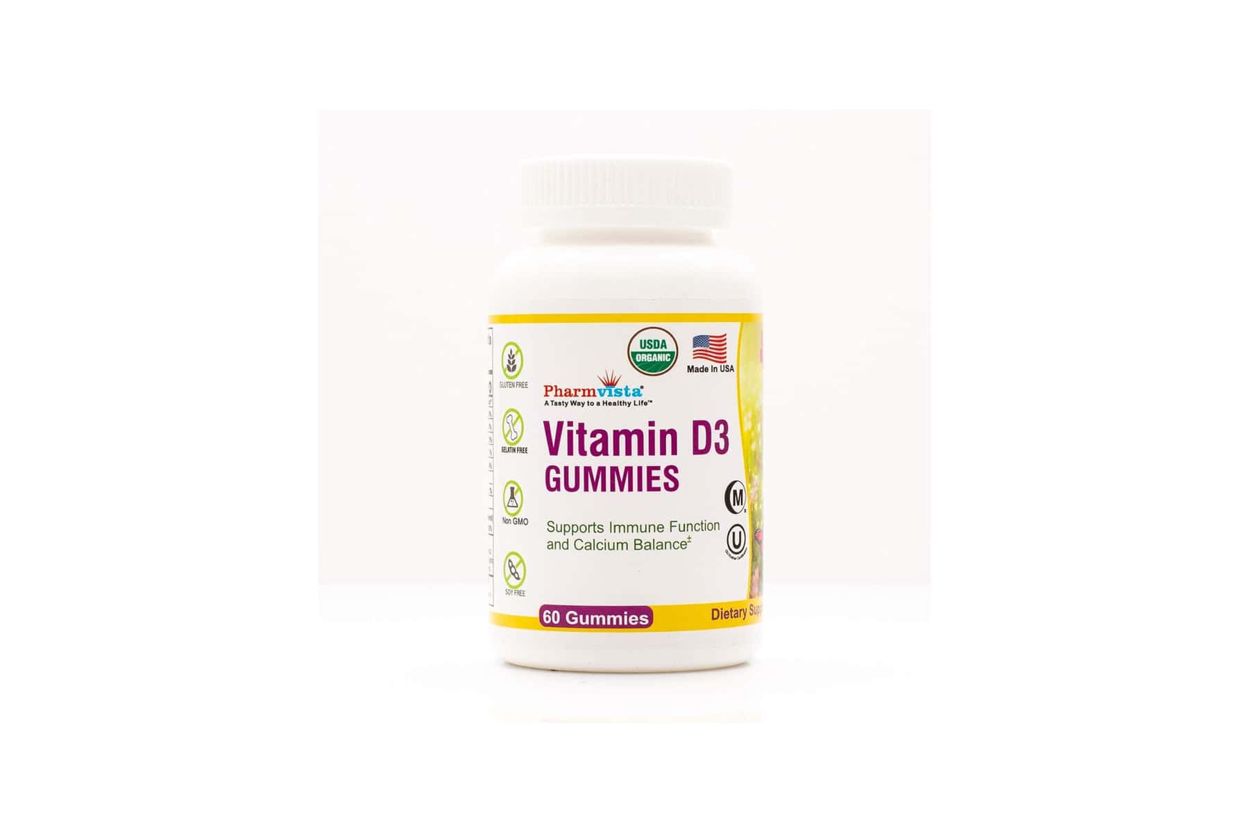 Pharmvista Organic Vitamin D3 Gummies, Cherry, 60 count.