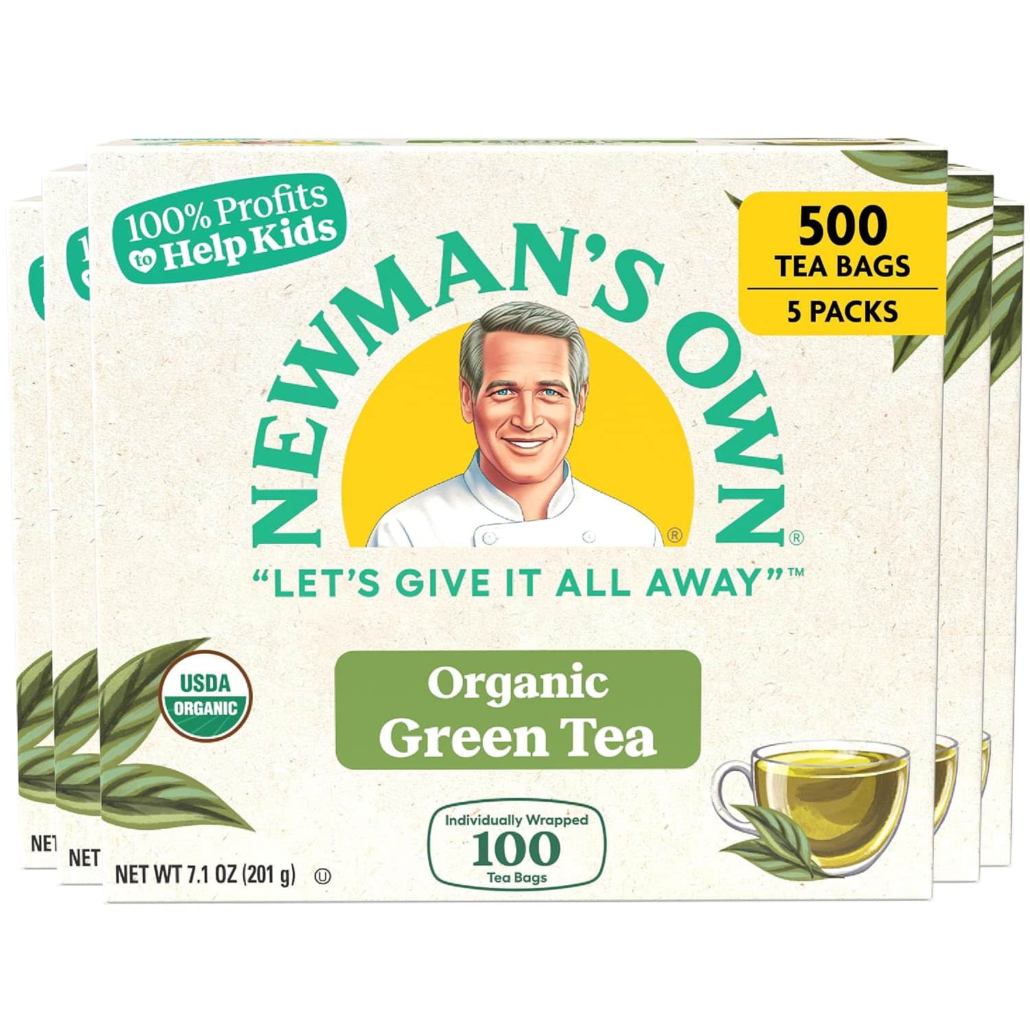 Newman’s Own Organic Green Tea, five 100-bag boxes