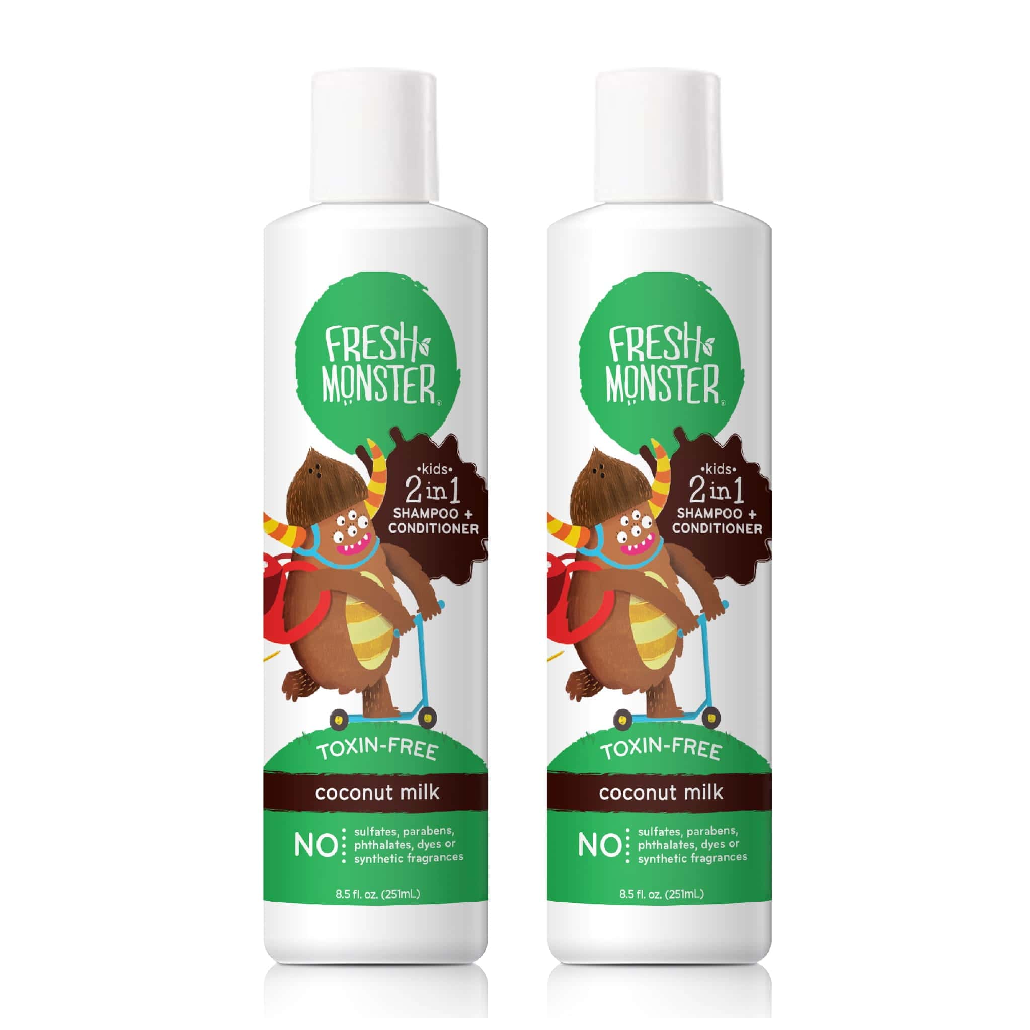 Fresh Monster Coconut shampoo and conditioner, two 8.5 fl oz bottles