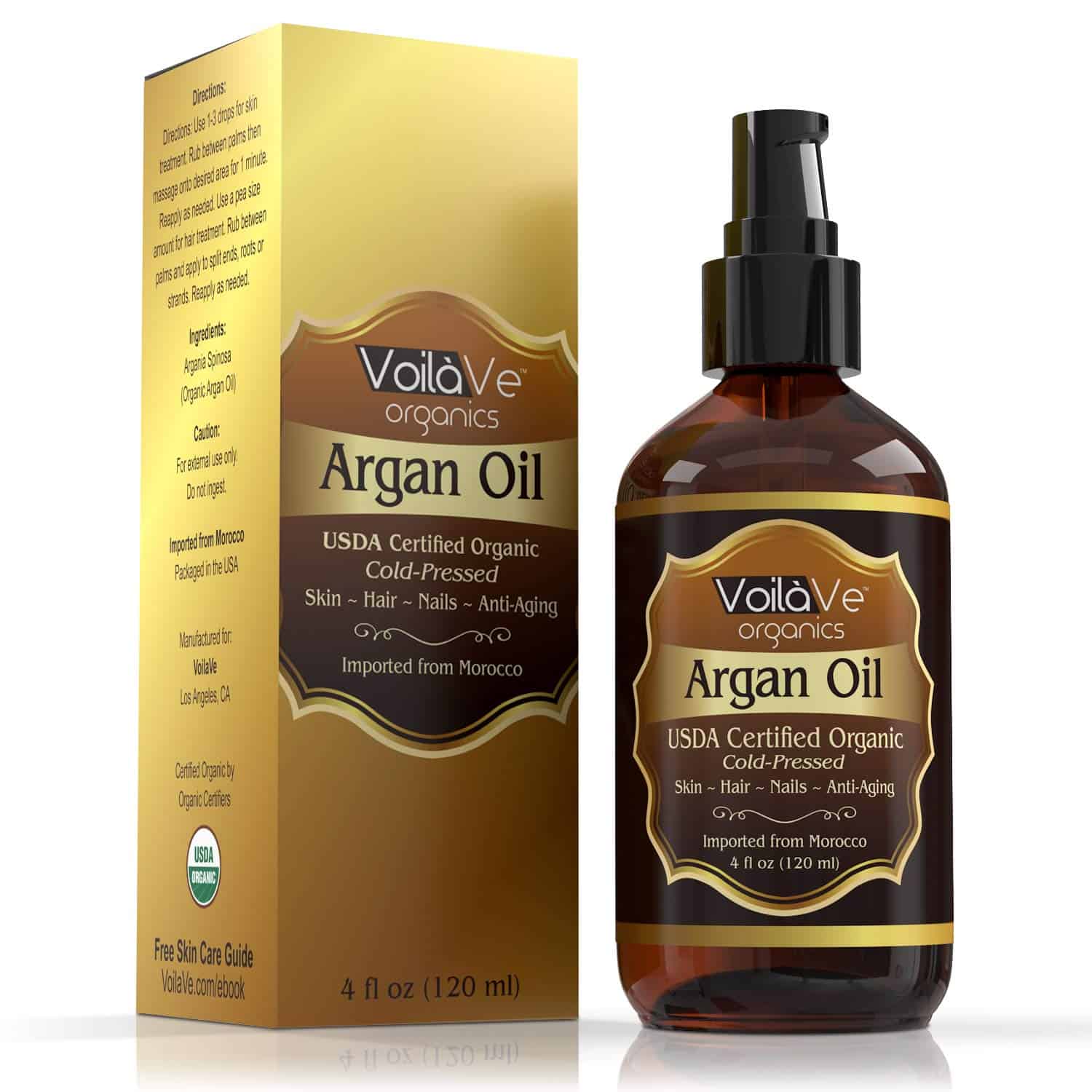VoilaVe argan oil bottle and carton