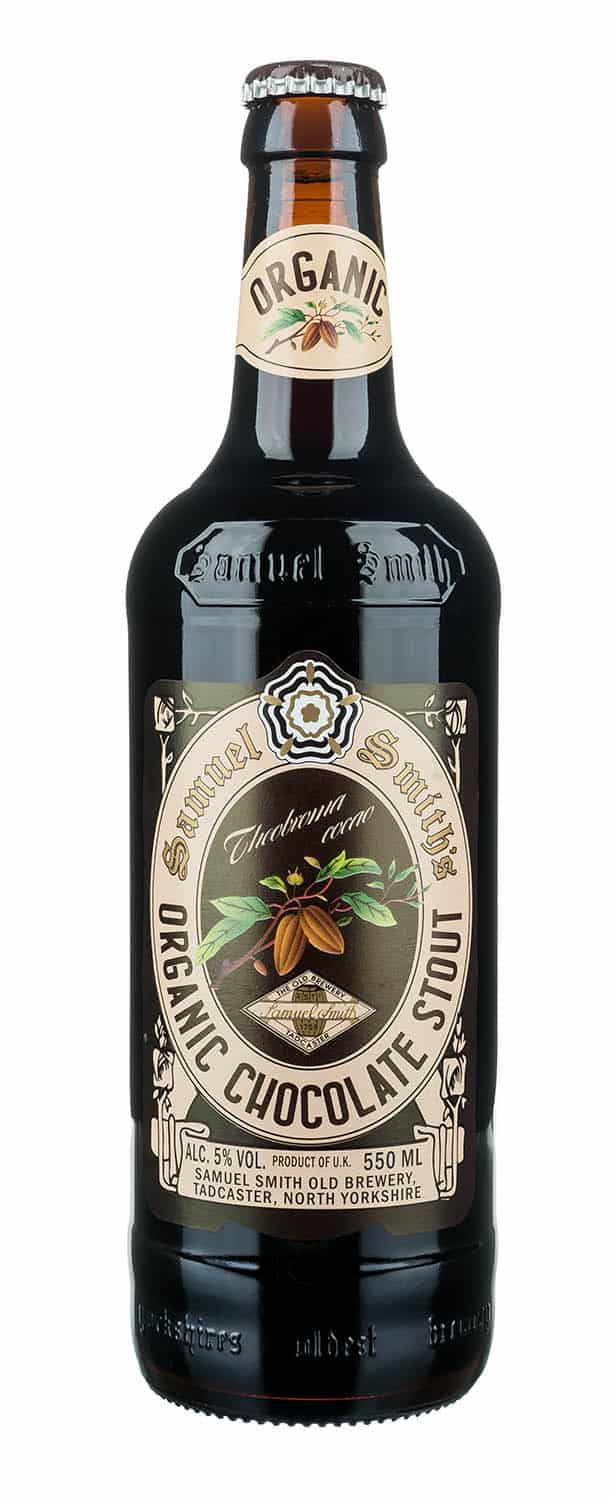Samuel Smith Organic Chocolate Stout UK bottle, labelled550mL and5% ABV